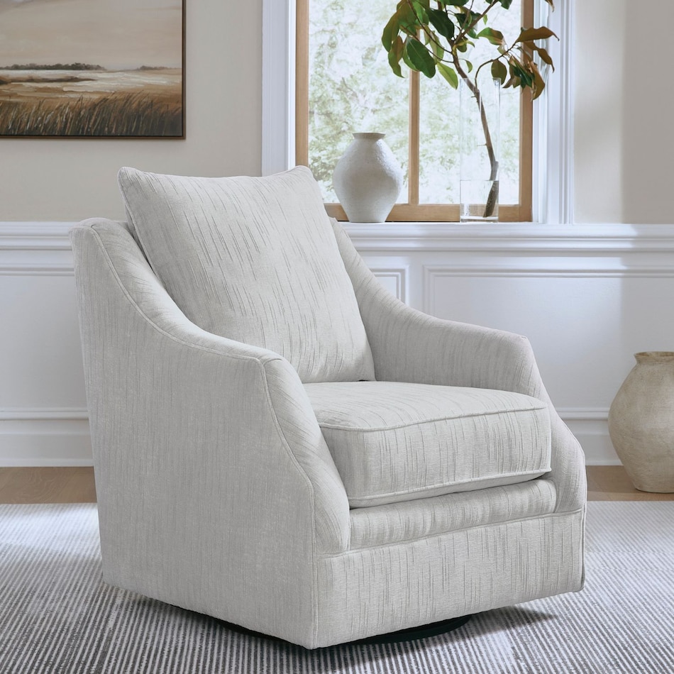 a gray fab swivel occasional chair   