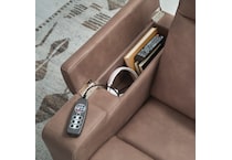 a brown fabric recliner   