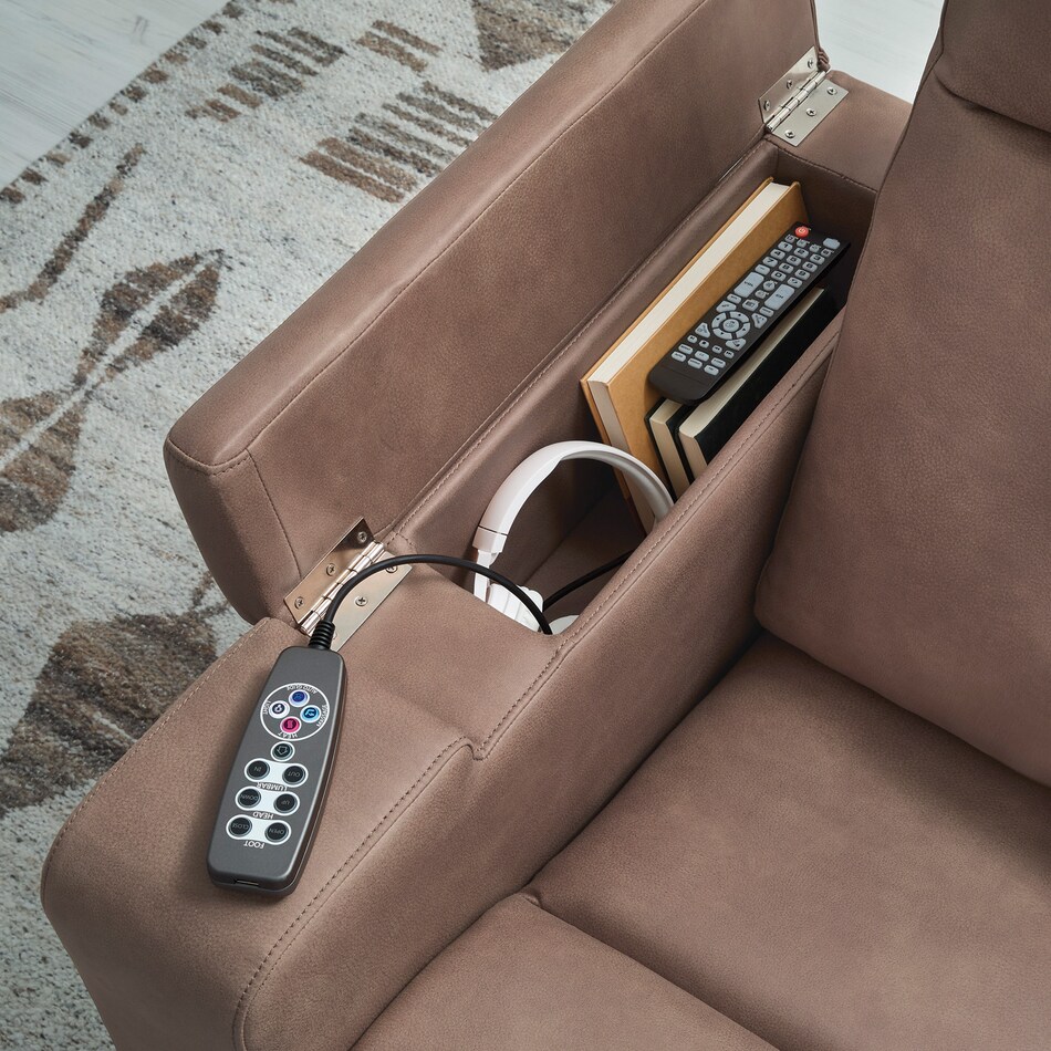 a brown fabric recliner   