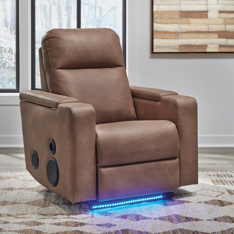 a brown fabric recliner   