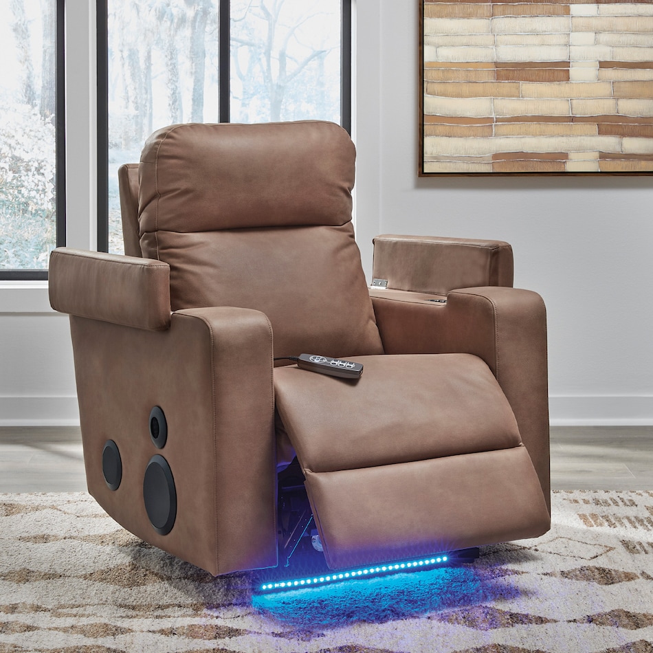 a brown fabric recliner   