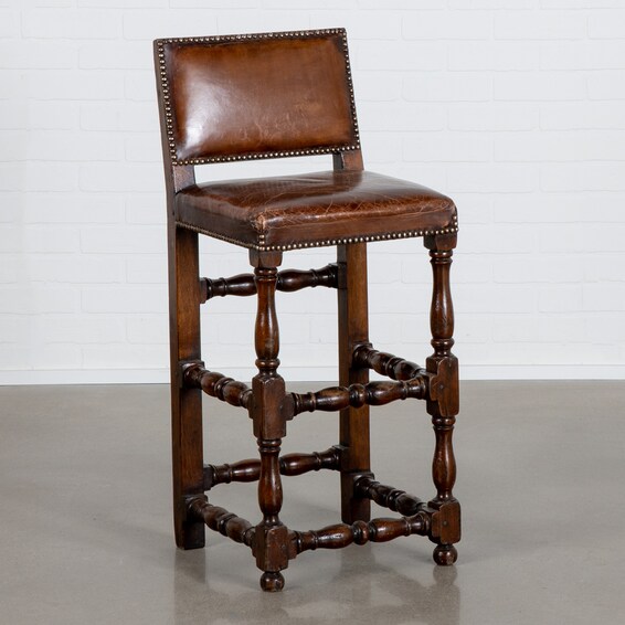 Antique Leather Bar Stool I