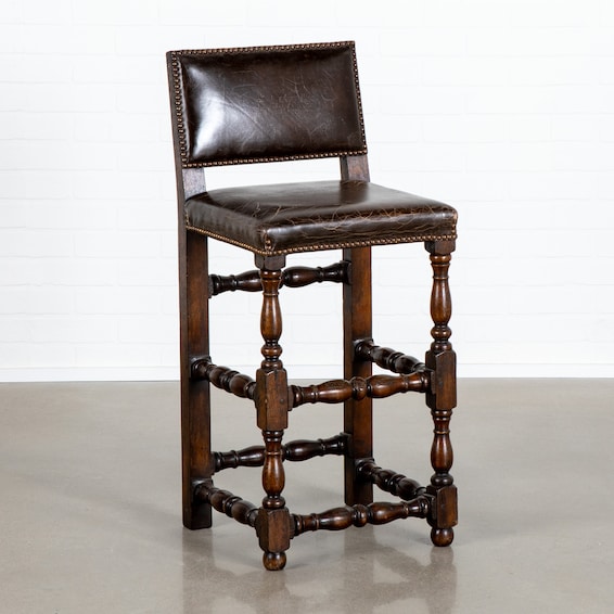 Antique Leather Bar Stool III