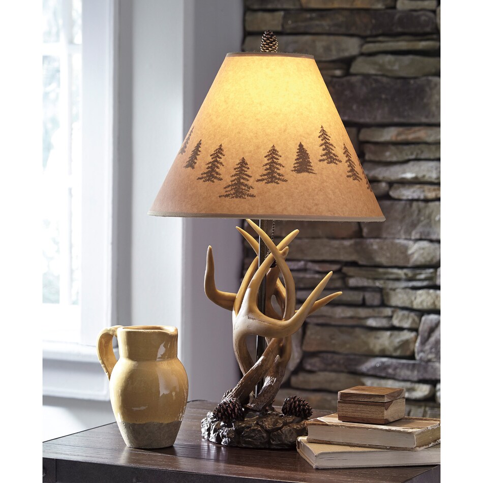 al brown wood table lamp   