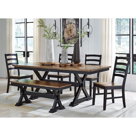 Riverside 6-Pc. Black / Brown Butterfly Extension Dining Set