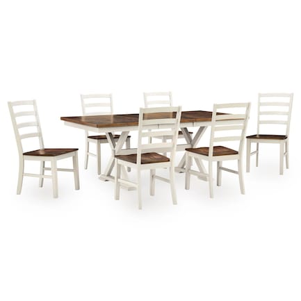 Riverside 7-Pc. White / Brown Butterfly Extension Dining Set