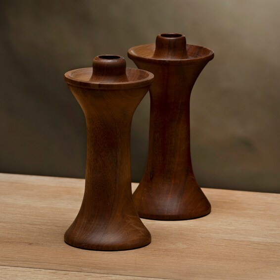Pair of Wood-Turned Mid-Century Candlesticks