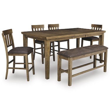 Ralene 6-Piece Light Brown Counter Height Dining Set
