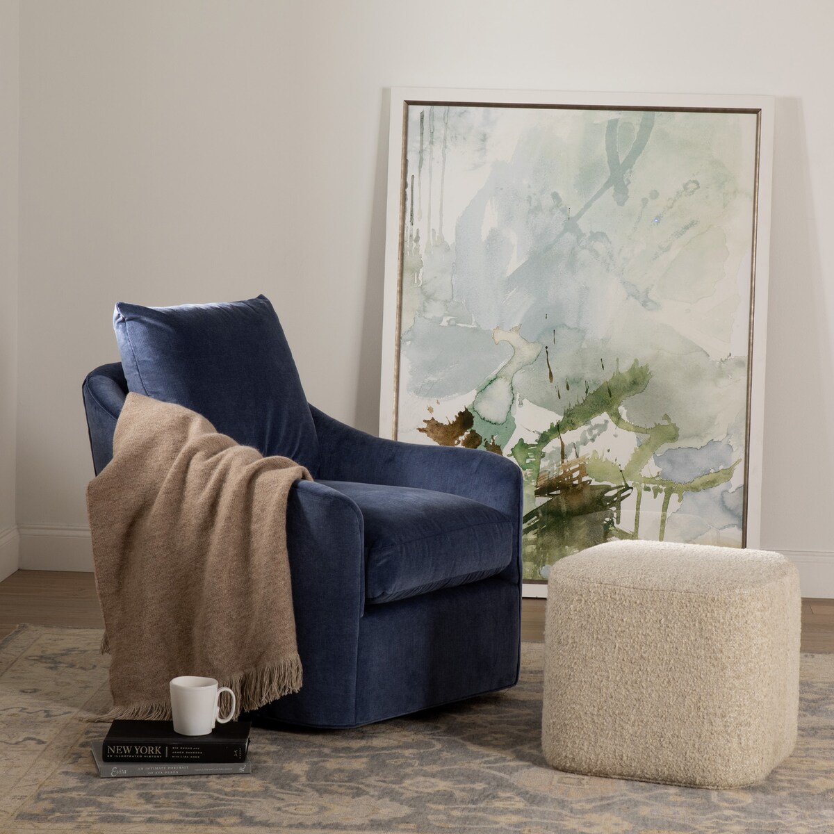 c blue n a chair