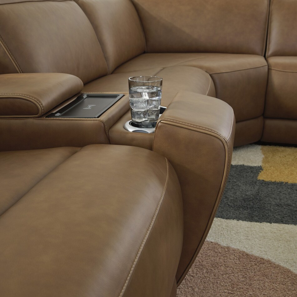 caramel brown sectional w recliner apc  
