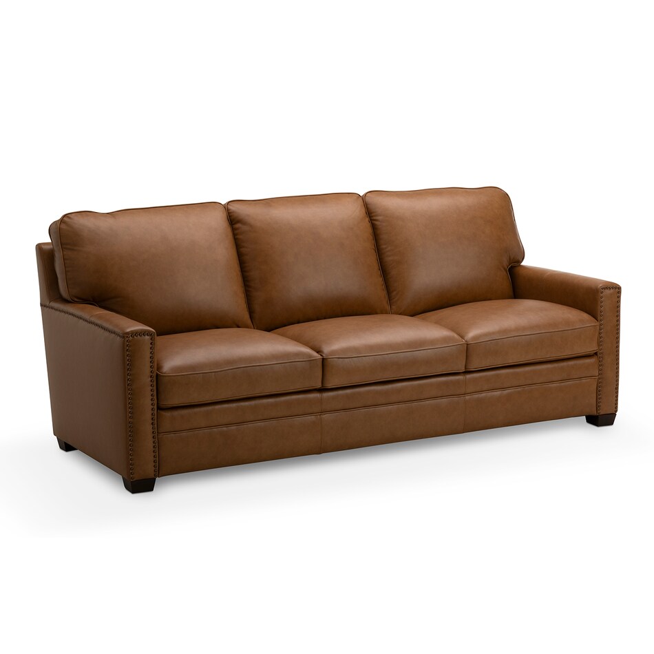 dorn caramel hps   g wood leg leathermatch sofa   