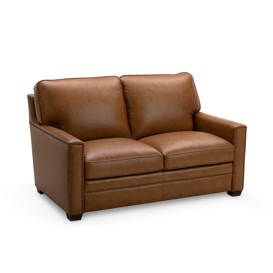dorn caramel hps   g wood leg leathermatch sofa   