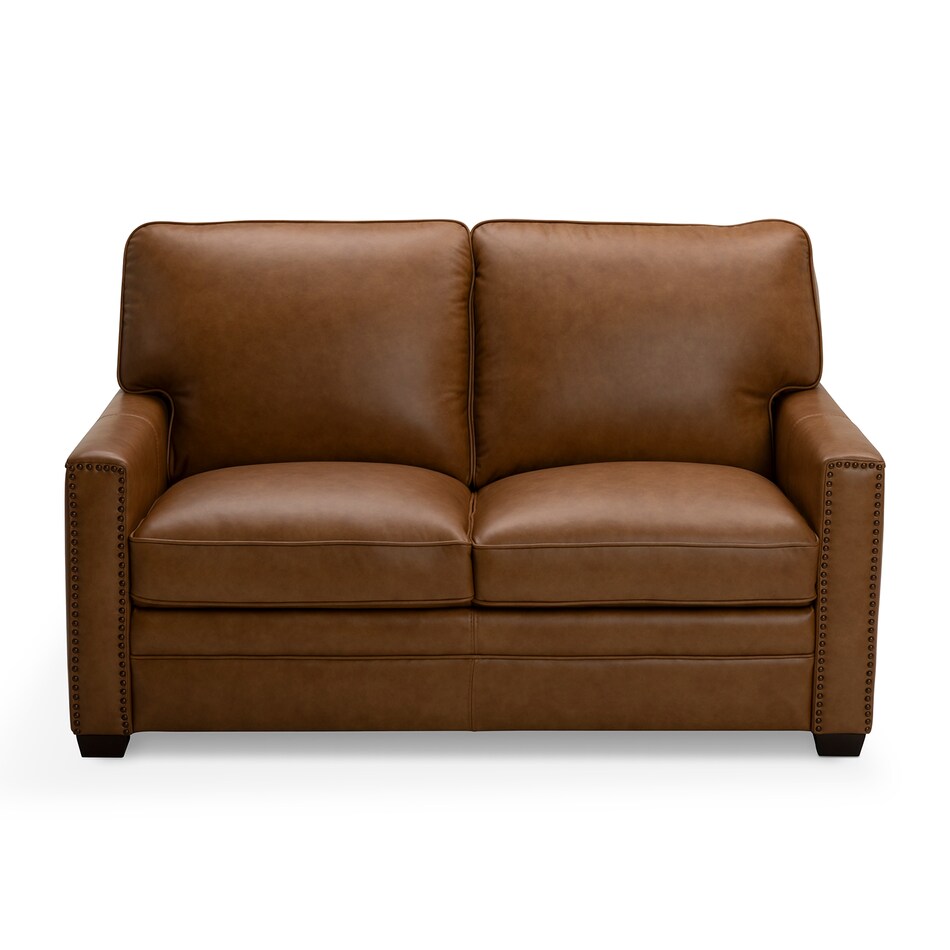dorn caramel hps   g wood leg leathermatch sofa   