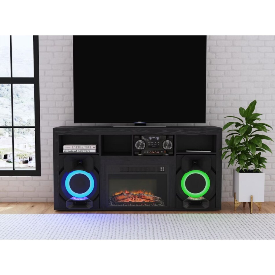 e black fireplace mantel console   