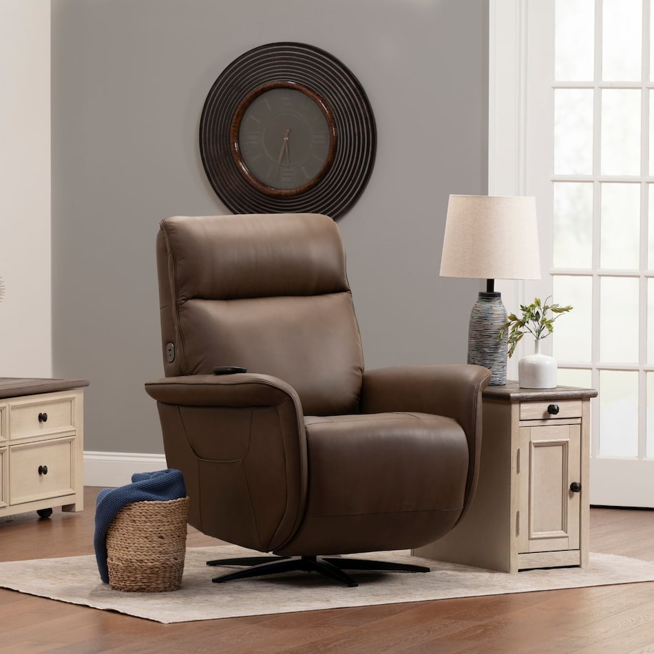 f brown fabric recliner   