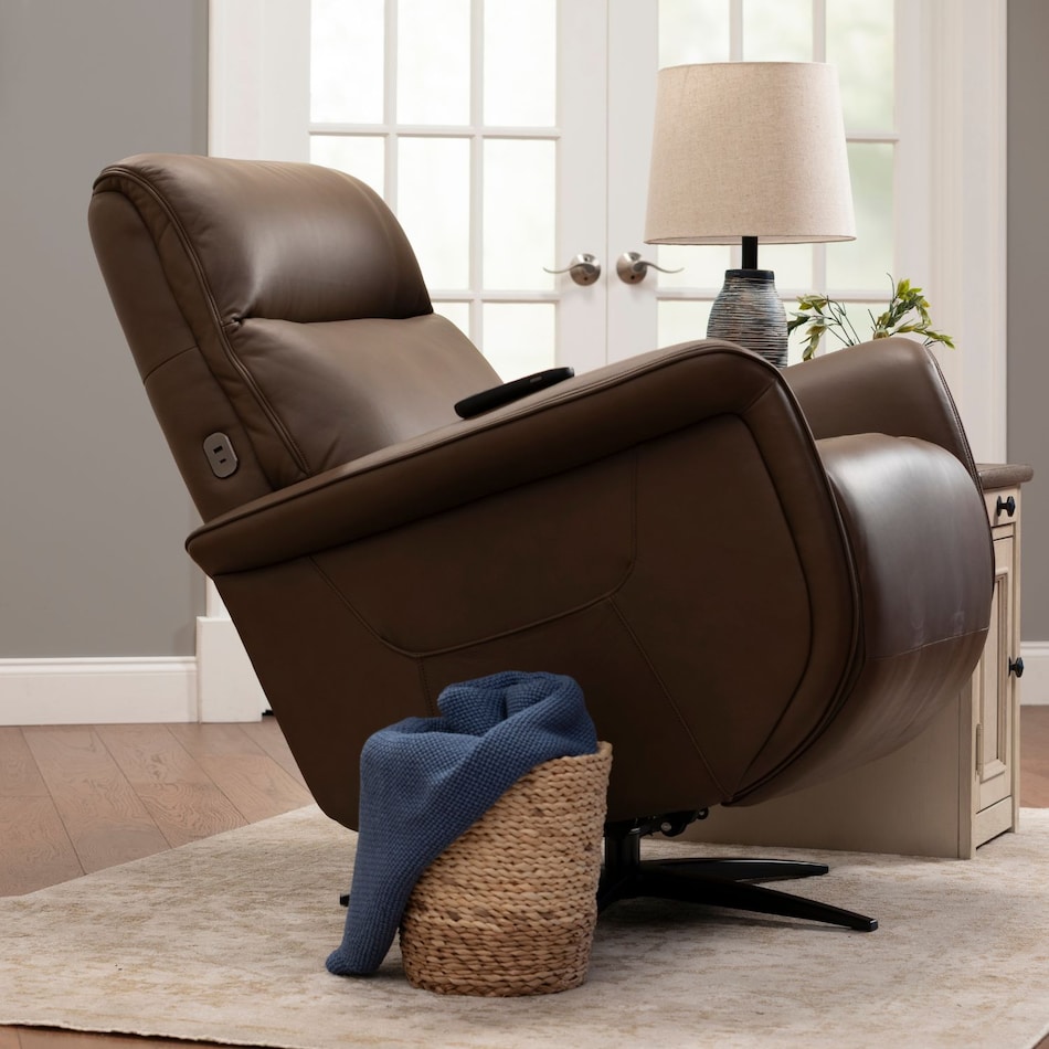 f brown fabric recliner   