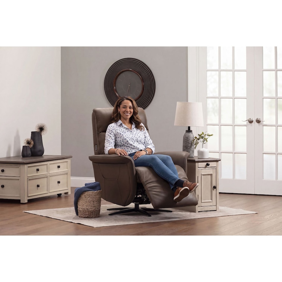f brown fabric recliner   