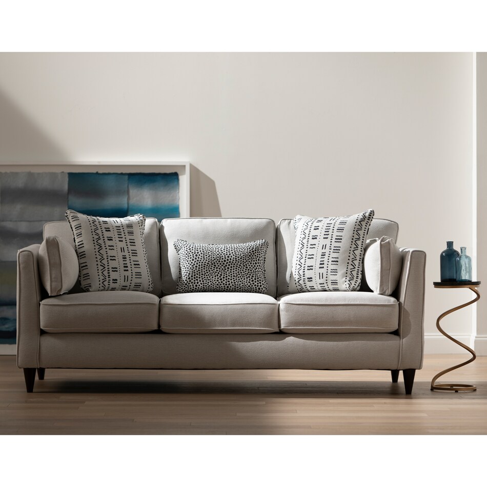 f white fabric sofa   
