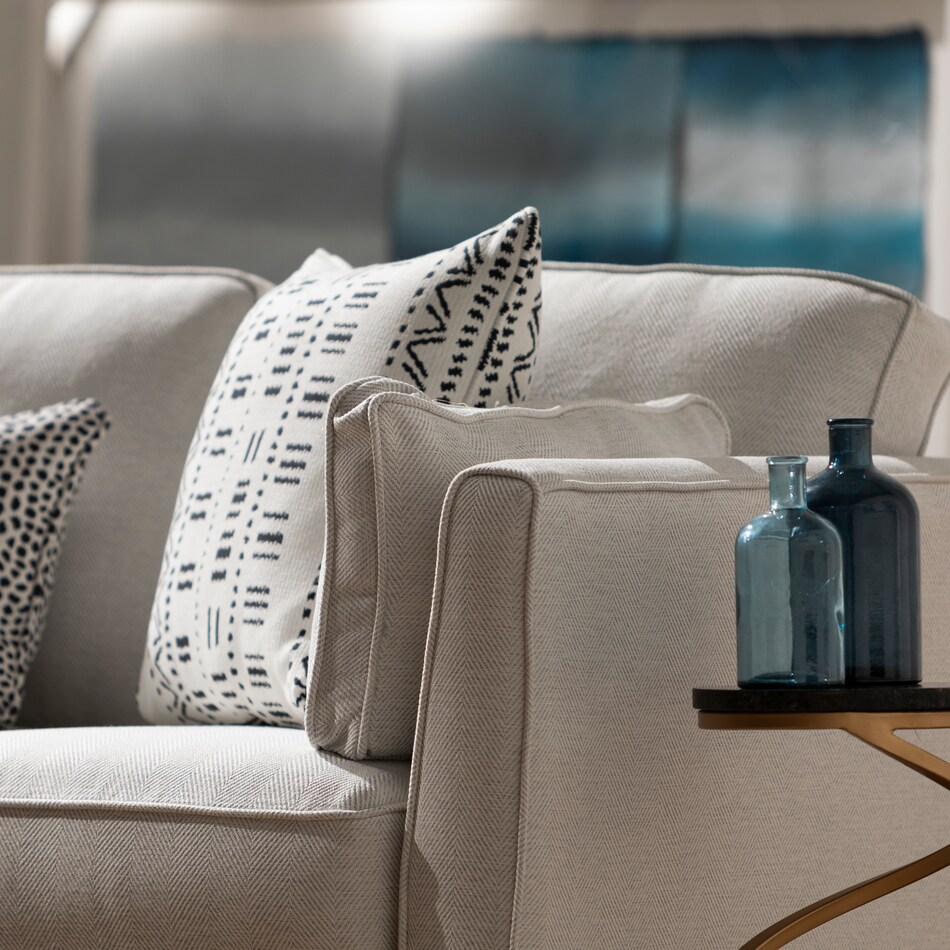 f white fabric sofa   