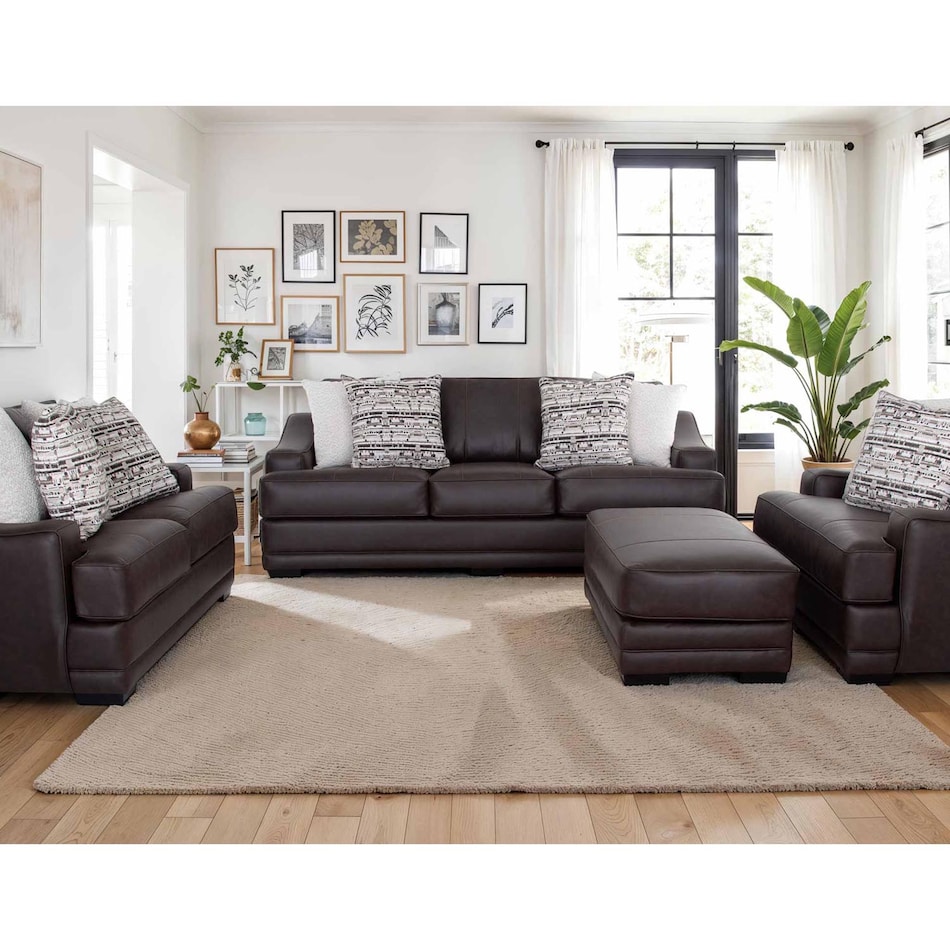 f brown fabric ottoman   