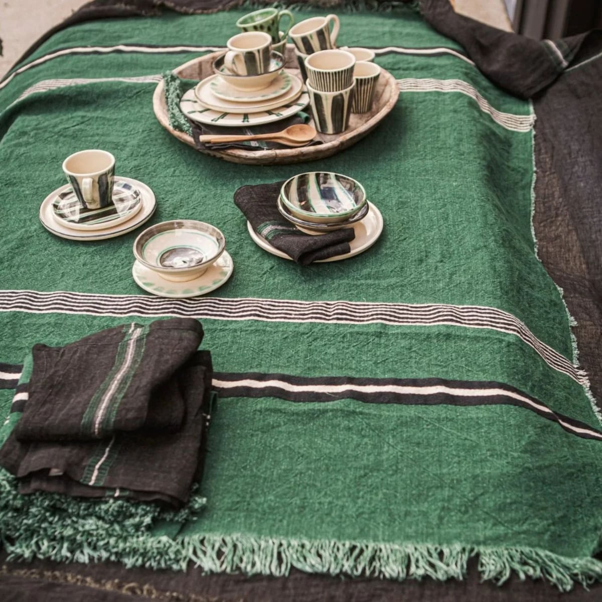 gray table linens towels   