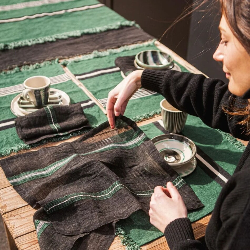 green table linens towels   