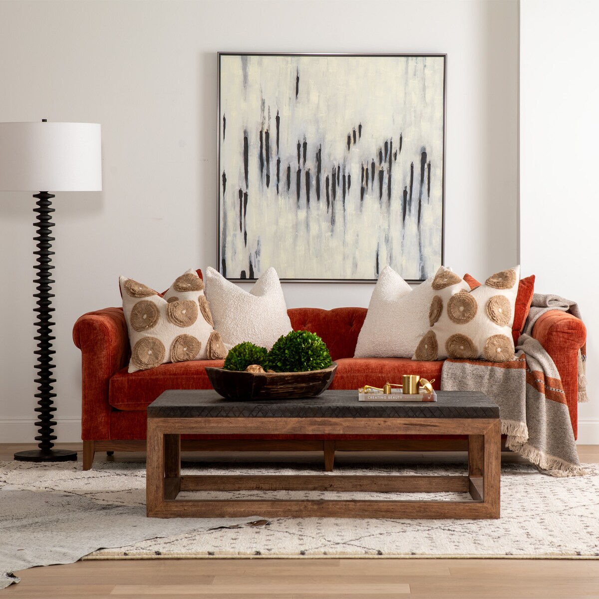 j orange fabric sofa