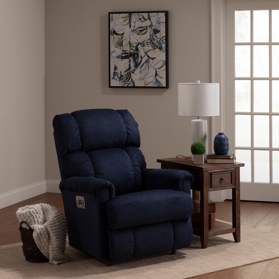 la blue fabric recliner   