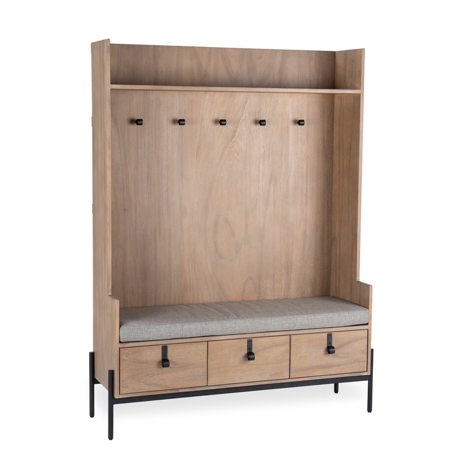 light brown hall tree seats   