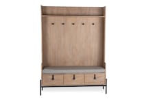 light brown hall tree seats   