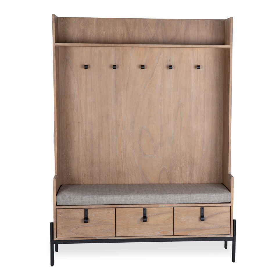 light brown hall tree seats   