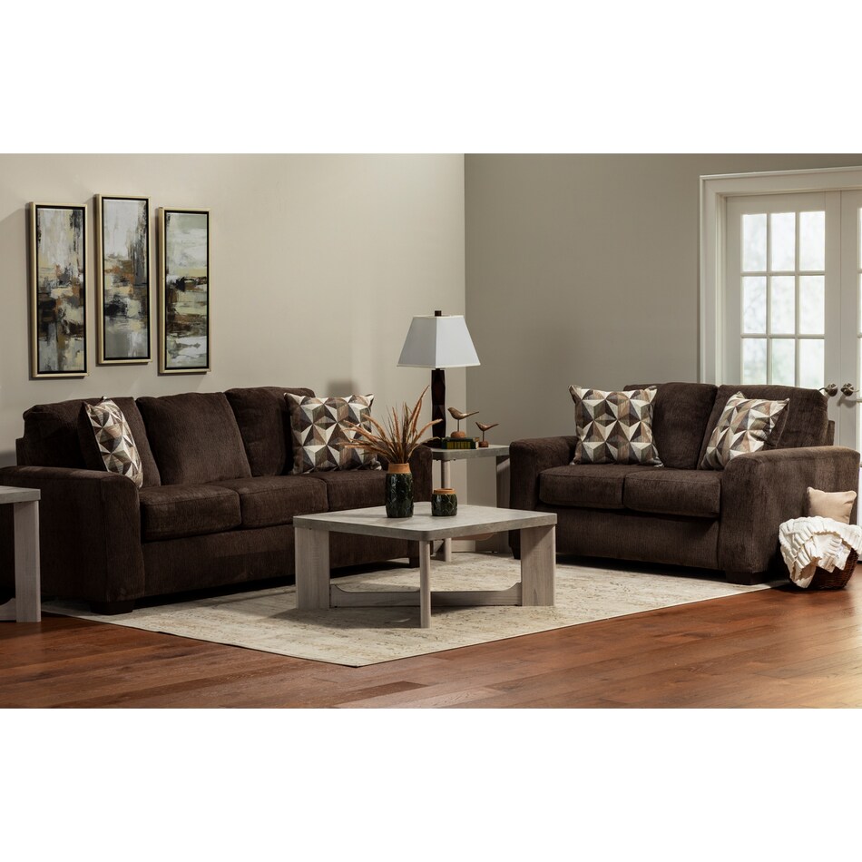 p brown fabric loveseat   