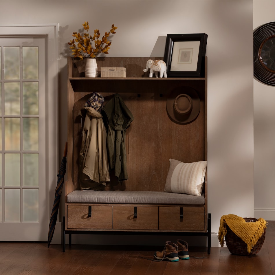 s brown hall tree bench   