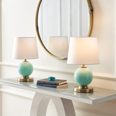 S/2 Green Glass Table Lamps