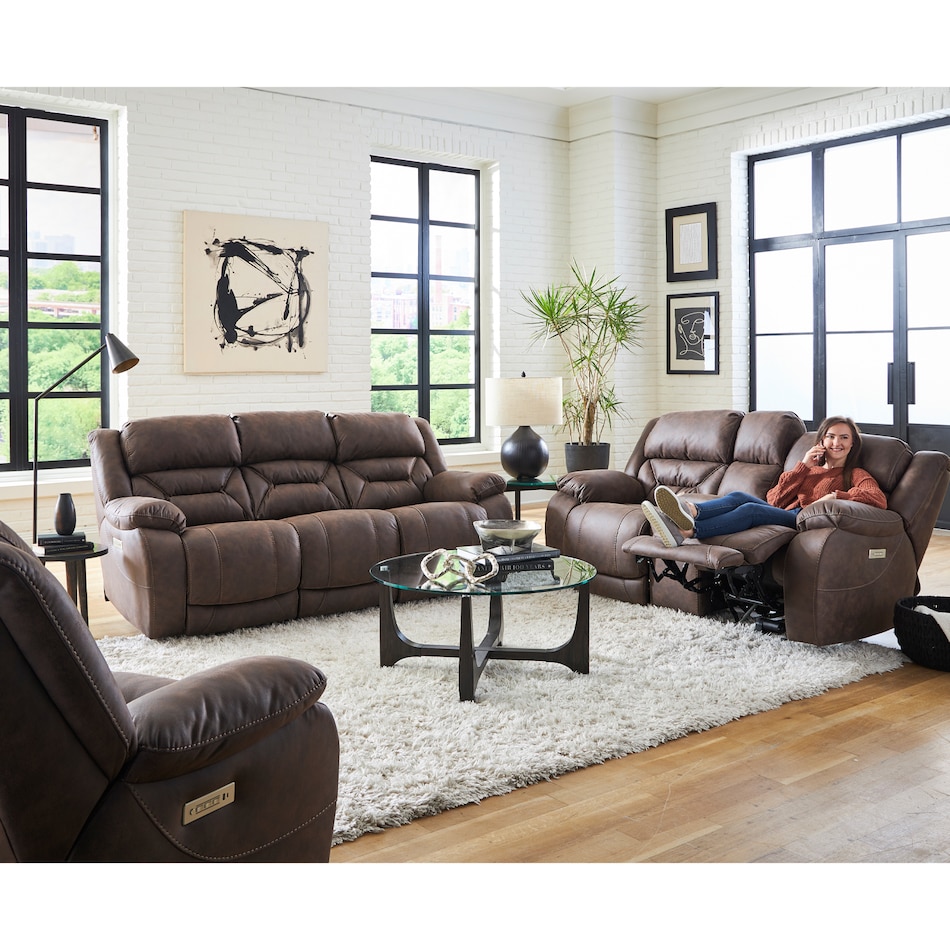 walnut casual transitional recl sofa